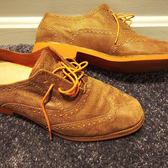 Womens'Cole Haan Tan Suede Oxfords with Orange Soles Size 11B - Picture 3 of 5
